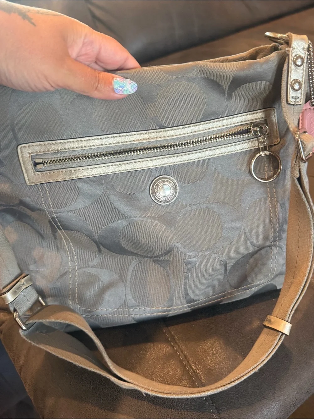 Coach Light Gray Signature Crossbody Shoulder Bag